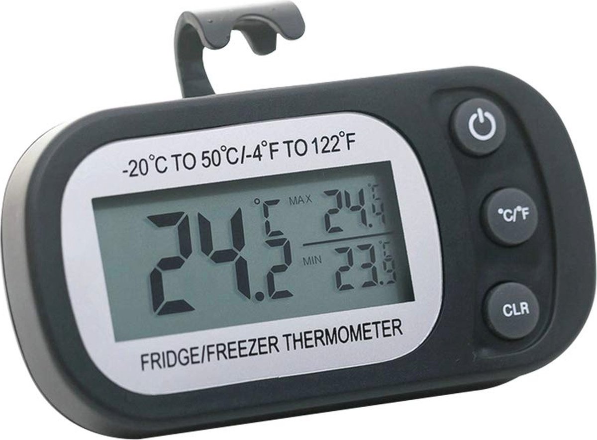 Digitale Koelkastthermometer - IPX3 Waterdichte Mini Thermometer voor Keuken en Restaurants (-20 tot 50 °C) met LCD-Display en Max/Min-Functie