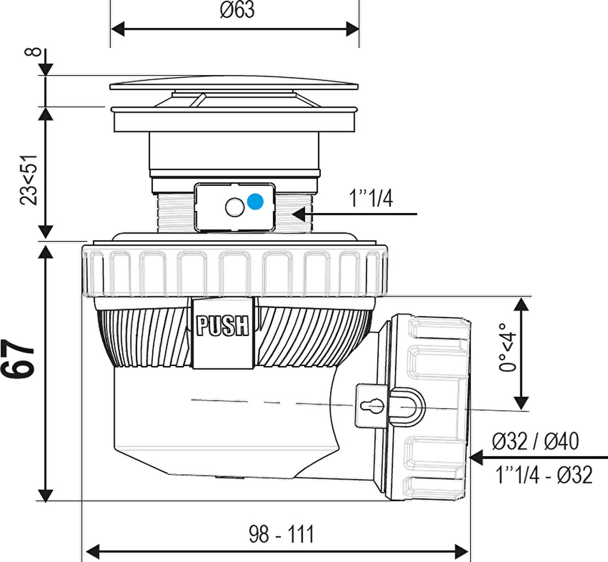 Mondiaz Click sifon - 6.7cm - ruimtebesparend - rond - Solid surface Smoke