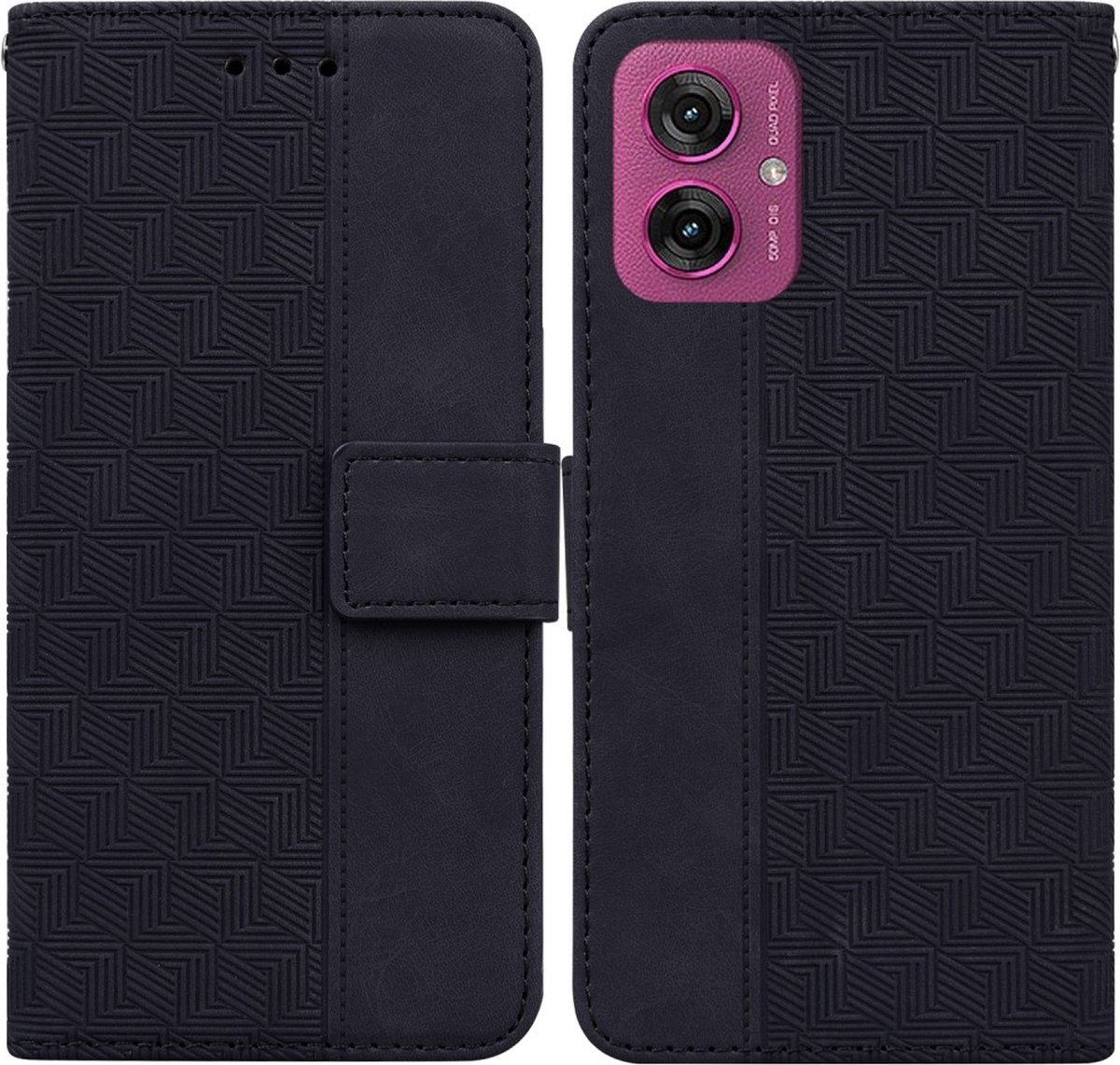 Coverup Hoesje - Geschikt voor Motorola Moto G55 Hoesje - Coverup Geometric Book Case - Zwart