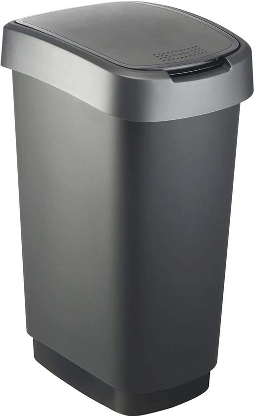 Curver vuilnisbak Mistral Swing recycled PVC antraciet lichtgrijs 50L Curver vuilnisbak Mistral Swing recycled PVC antraciet lichtgrijs 50L