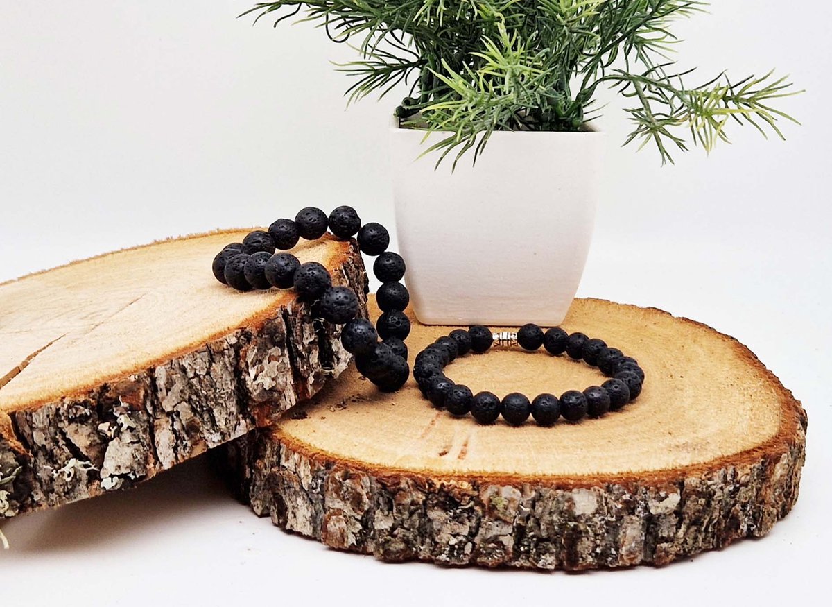 Handgemaakte Klassieke natuurstenen armband “Lava Donker ” - 10 mm diameter van de korrel- Diameter armband 20 cm - Een mooi cadeau voor familie en vrienden