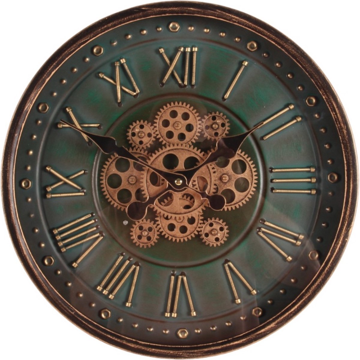 Baroque - Klok - Wandklok Bronx 40 cm - Groen - Rond - Metaal - 40x40x7 - Iron+glass