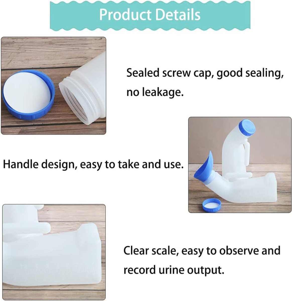 1000 ml draagbare urinefles voor mannen en vrouwen, uniseks, noodgevallen, urinotoilet, vrouwelijk, uniseks, reizen, camping, draagbaar, kunststof, PE-materiaal, urinoir toilet met aansluiting willekeurig geleverd