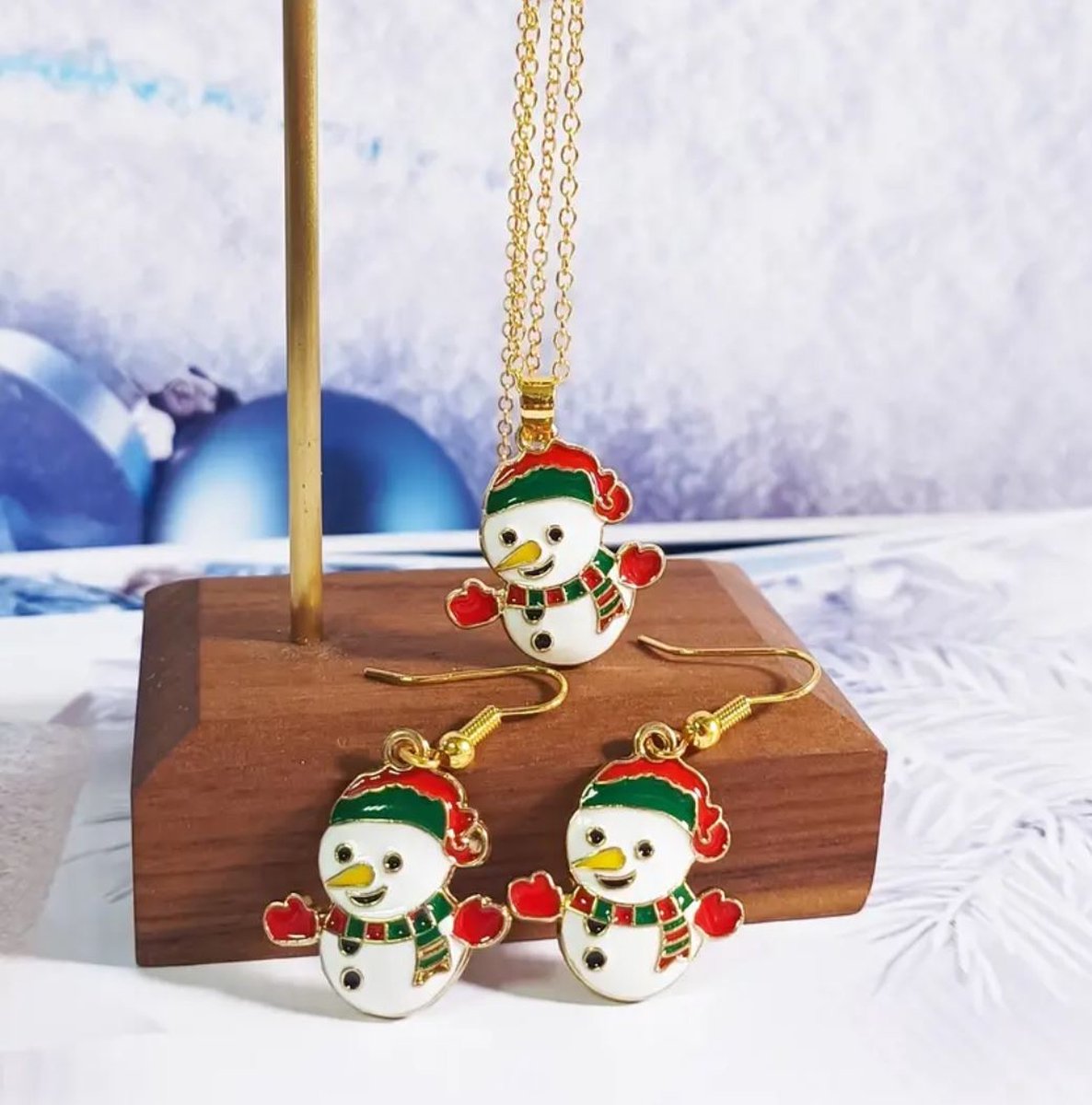 sieradenset ketting + oorbellen sneeuwpop