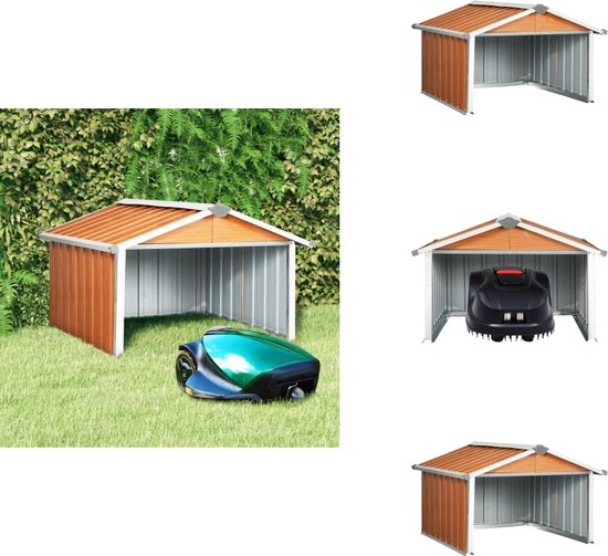 Robotmaaierberging staal bruin 92x97x63 cm | stevige tuinberging met hout-look, weerbestendig, laadstation geschikt