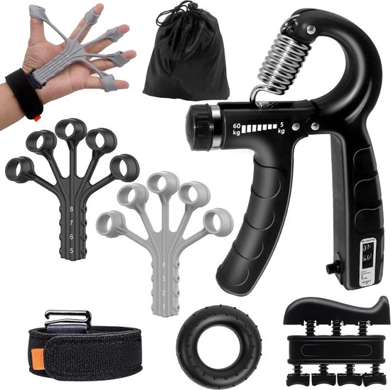 FitBeast Dual Count Handtrainingsset - optimalisatie van onderarm, pols en handkracht - 5 stuks, verstelbare weerstand, donkergroen