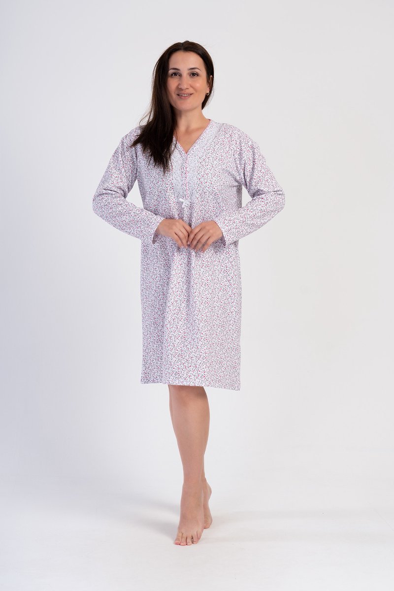 Vienetta - Grote Maten Dames Nachthemd, Lange Mouwen, Roze - 1XL