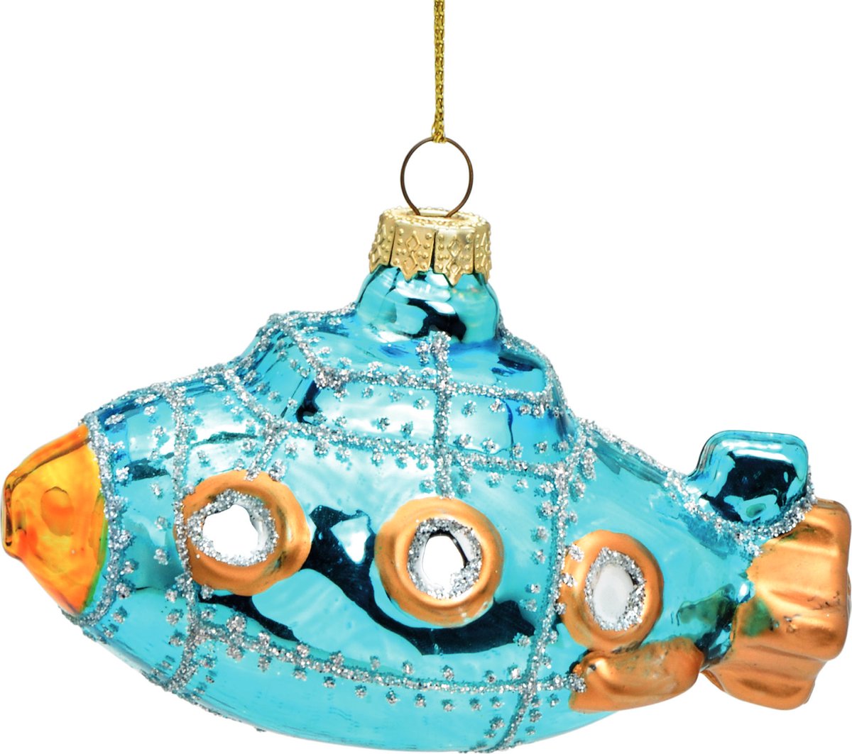 Kersthanger Blauwe Onderzeeër - 6cm - Onderzeeër Kerstbal - Glazen Ornament Blue Submarine