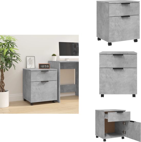 Dossierkast verrijdbaar 45x38x54 cm bewerkt hout betongrijs