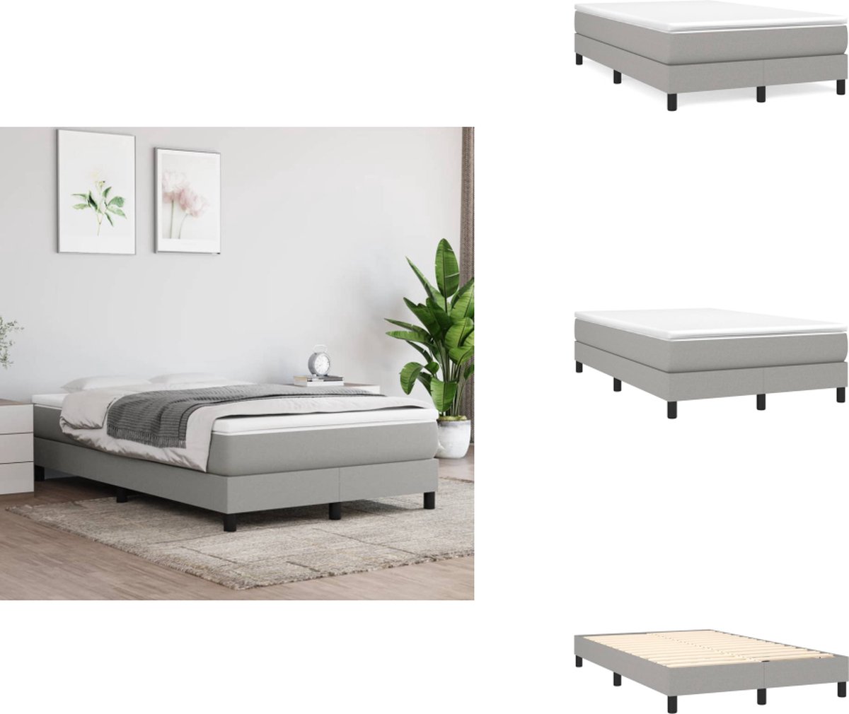 vidaXL - Boxspring - bed - 120x200 - cm - stof - lichtgrijs
