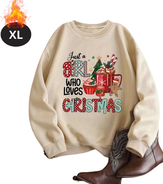 Nivard Kersttrui - Dames - Foute Kersttrui - Christmas Sweater - Cartoonprint - Kerst Sweater - Christmas Jumper - Pyjama - Abrikoos - XL