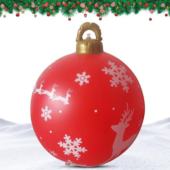 Opblaasbare kerstballen - 24 inch grote PVC opblaasbare kerstbal met klassieke elementen,Opknoping Kerst Yard Decoraties voor Kerstfeest Vakantie Indoor Home Abbto
