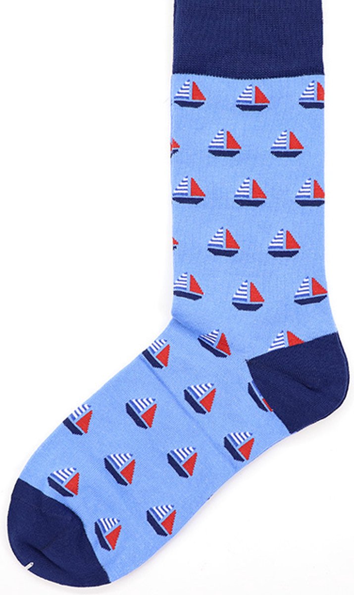 Sokken heren - blauw - boot - zeilboot - zee - 40 - 45 - cadeau voor hem - geschenk man - Kerst cadeau - vaderdag cadeau - verjaardagscadeau