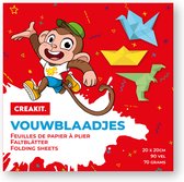 CREAKIT. Vouwblaadjes – 20 x 20 cm – Knutselen voor Kinderen en Volwassenen – 90 vellen – Tekenpapier – Knutselpapier – 5 verschillende kleuren – Origami Papier