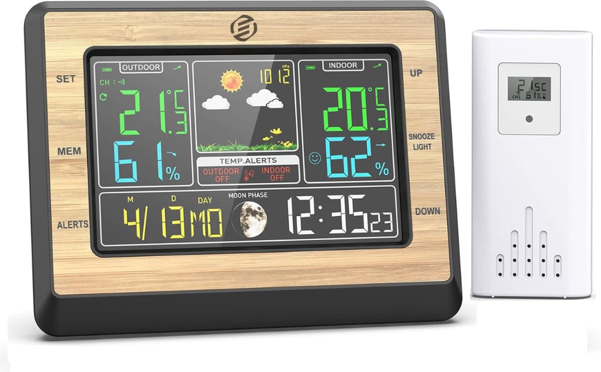 Equivera Weerstation Binnen en Buiten - Hygrometer - Thermometer - Digitaal voor Binnen en Buiten - Luchtvochtigheidsmeter - Geavanceerde Versie