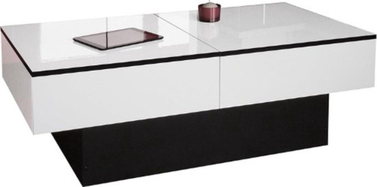 Thuys – Luxe Salontafel – Woonkamer – Bijzettafel – Koffietafel – Sidetable – Met Opbergruimte – Industrieel – Met Lade – Uitschuifbaar – Zwart/Wit