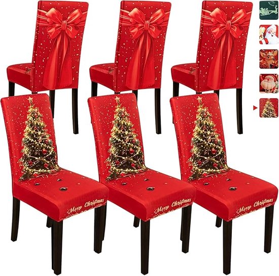 Housses de siège pour Noël, lot de 6, housses de chaise de Noël, lot de 6, motif maison de Noël, housses de chaise de Noël, décoration de Noël, pour l'intérieur (D)