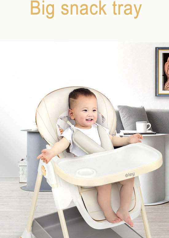 Eszenzics™ Baby Eetstoel "Sep" - Compact inklapbaar - Veiligheidsgordel - Verstelbare rugleuning - Zachte PU zwenkwielen met remfunctie - 53 tm 82cm tafelhoogte - Khaki - Meegroeistoel van Eszenzics™ — afbeelding 3