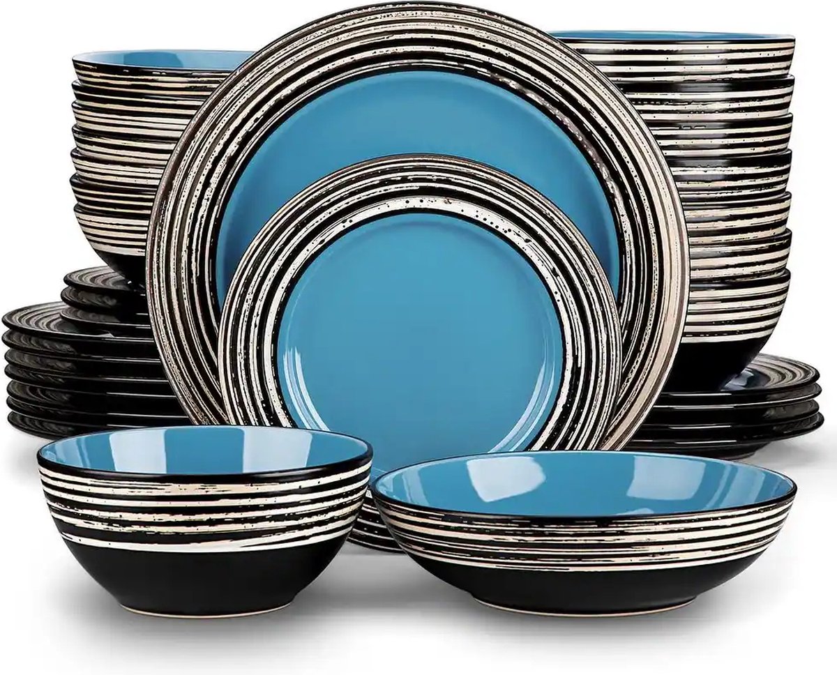 Luxe Serviesset – 48 delig – 12 persoons – Porselein - Bordenset – Dinner platen – Dessertborden - Kommen - Schaaltjes - Blauw