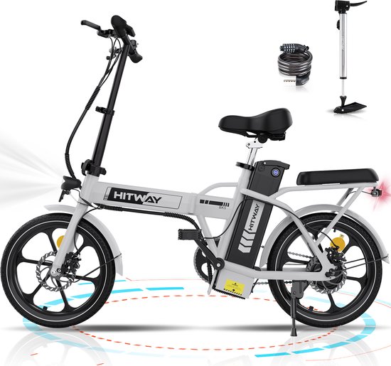 Hitway Elektrische Fiets BK5S - Trendy 16 Inch City Commuter EBike met Afneembare 36V 10.4Ah Lithium Batterij - Opvouwbaar E-Bike met 250W Motor - IP54 Waterproof