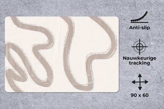 Muismat XXL 90x60 cm - Bureau onderlegger - Bureau mat Abstract - Moderne kunst - Beige - Bureaumat - Gaming mousepad xl - Bureaulegger groot - Computer deskmat