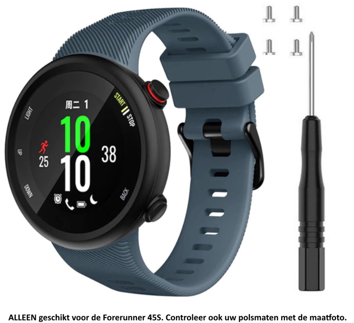 Donker Blauw - Navy - Grijsachtig Blauw siliconen horlogebandje geschikt voor de Garmin Forerunner 45S - Maat: zie maatfoto - horlogeband - polsband - strap - leger blauw siliconen - blue rubber smartwatch strap