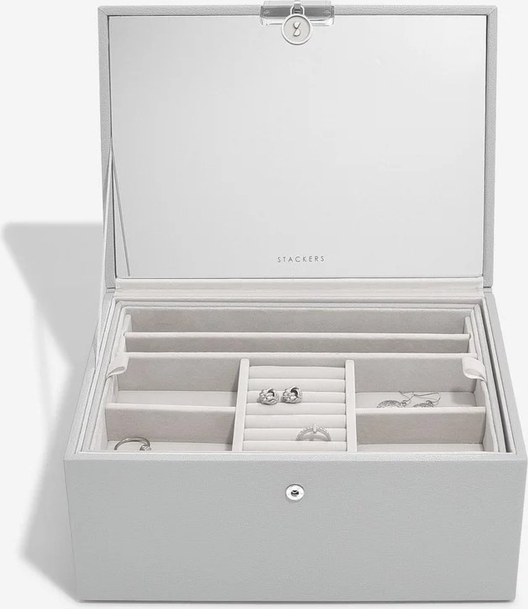 STACKERS GREY - Luxe juwelendoos - juwelenkistje - sieradendoos - spiegel