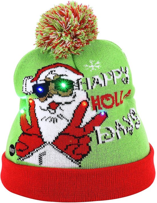 Kerstmuts met gekleurde lichtjes - kerstmuts LED - volwassenen en kinderen - 3 standen