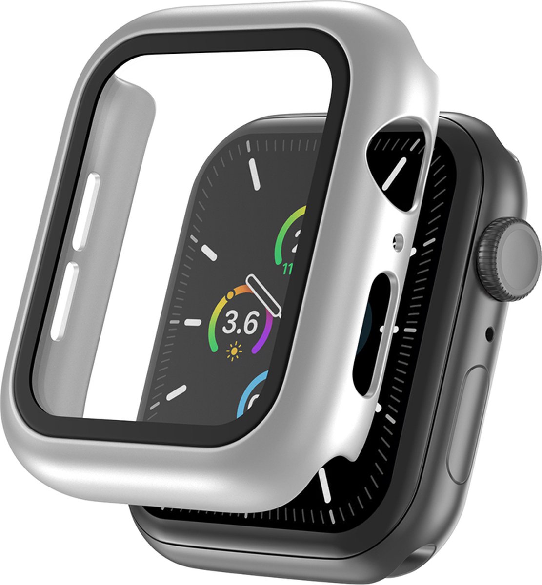 EP Goods - Full Cover/Hoesje - Screen Protector - Geschikt voor Apple watch Series 4/5/6/SE 44mm - Hard - Protection - Zilver