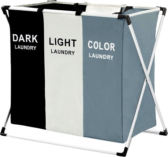Panier à linge autoportant avec 3 compartiments – Organiseur 135 L