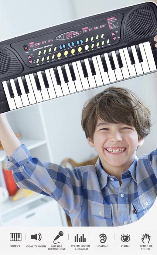 Clavier Piano Électronique 37 Touches Débutants Rechargeable avec Micro | 1200mAh Batterie Jouets Piano Instrument Musique Anniversaire Cadeau De Noël pour 3 4 5 6 7 8 9 Ans Garçons Filles, Noir