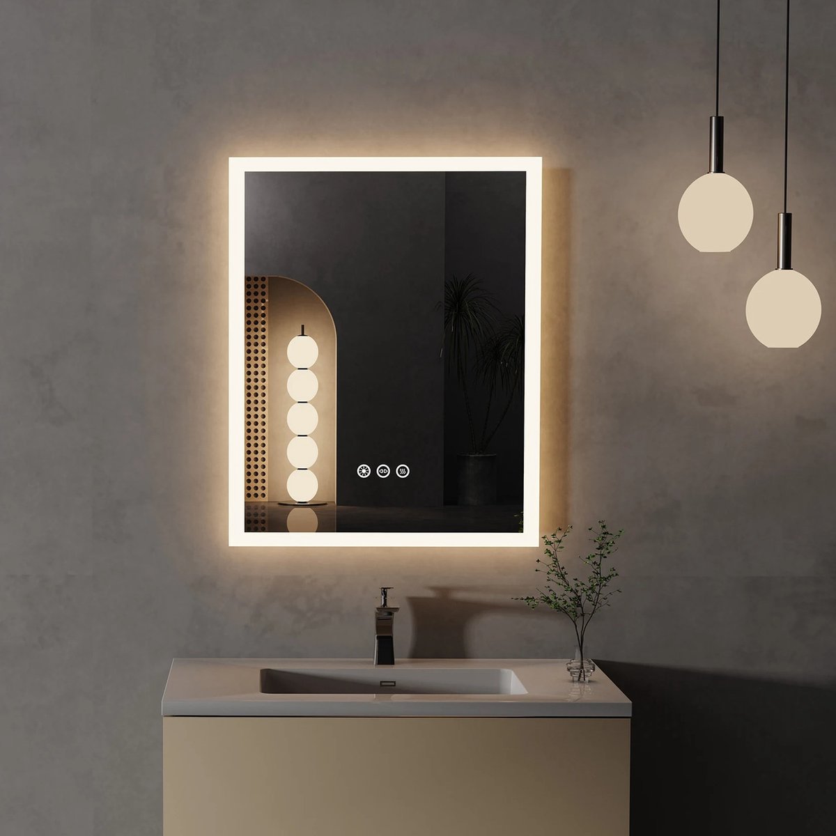 DHN Vierkante Badkamer spiegel met Led verlichting - Badkamer spiegel met Anti-Mist - Slimme Aanraak knop - Geheugenfunctie