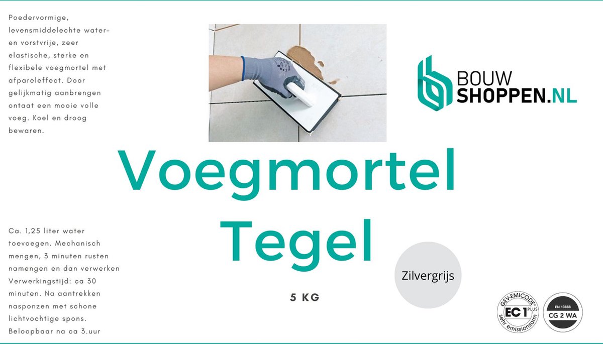 Bouwshoppen Voegmortel Tegel 5 kg Zilvergrijs