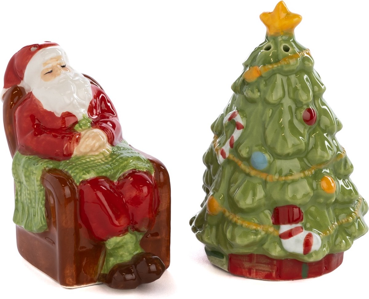 GOODWILL-KERST-PEPER-ZOUT-STEL-KERAMIEK-KERSTMIS-KERSTMAN-KERSTBOOM-8,5CM