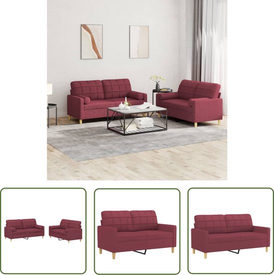 The Living Store Lounge set Canapé 2 places en tissu rouge vin - 138 x 77 x 80 cm - Tissu durable