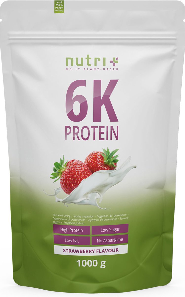 Goedkoopste nutri 6K Protein - Eiwitpoeder Strawberry - Veganistisch proteïne poeder - met eiwitten uit zes plantaardige grondstoffen - Eiwit Shake - 1000 g