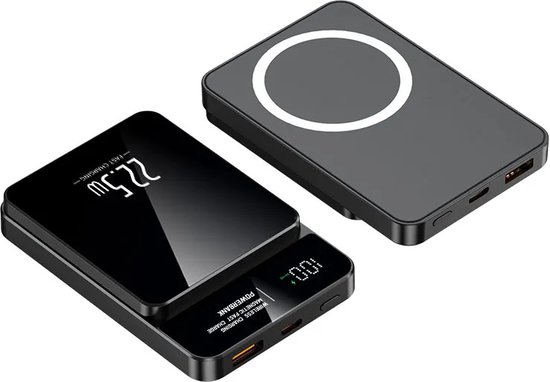 MagSafe Powerbank - 10000mAh - 22.5W Snellader - Draadloos - Wireless charger & USB-C - Compatibel met iPhone 12/13/14/15 - Compact Design - LED Display - Magnetische oplader - Draadloze oplader - zwart - Power