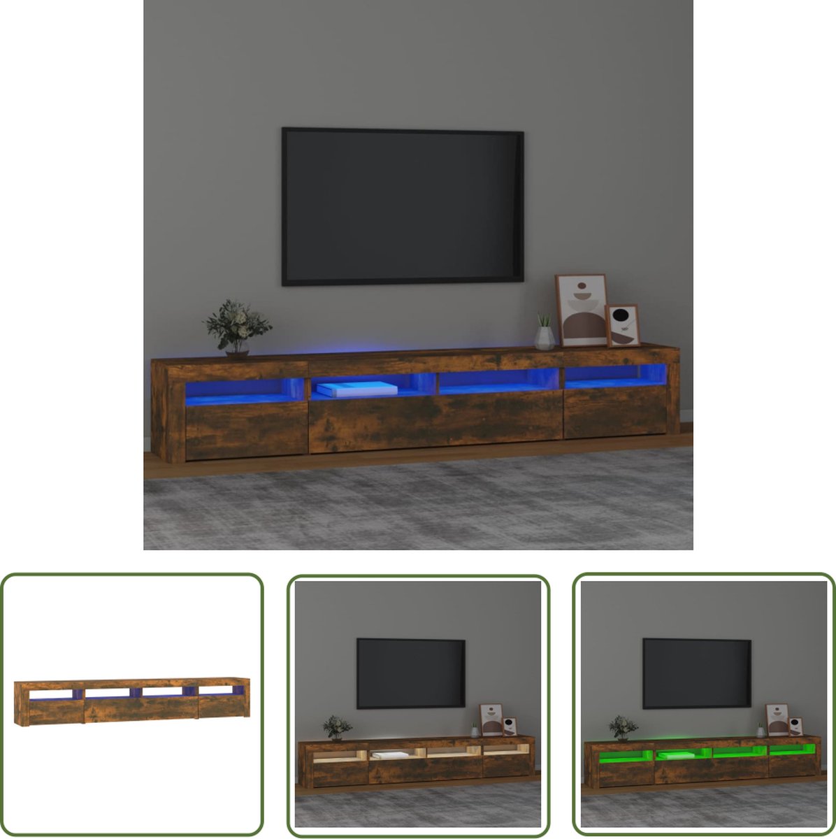 vidaXL Houten Tv-kast - Tv-meubel - Tv-meubel met LED-verlichting 240x35x40 cm gerookt eikenkleurig - Bruine Tv-bank - Led Tv-meubel - Salontafel