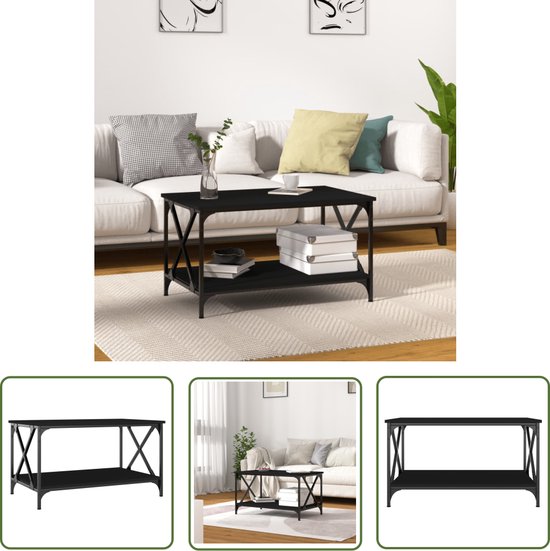 vidaXL Salontafel 80x80x45 cm bewerkt hout en ijzer bruin eikenkleur, bijzettafel, banktafel, banktafeltje, tafeltje, woonkamertafel, centrale tafel