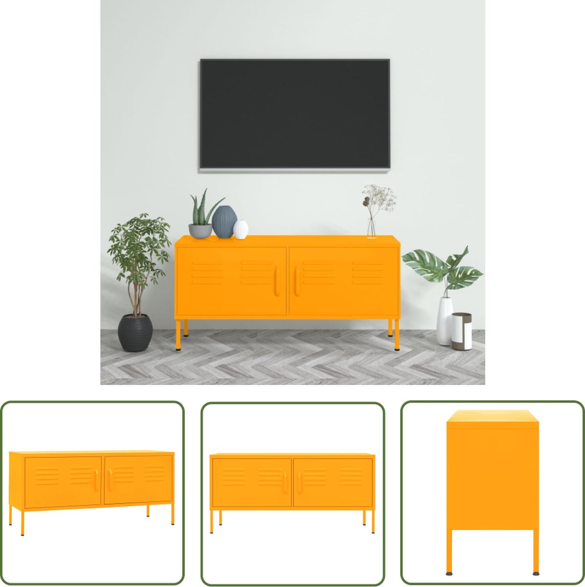 The Living Store Televisiemeubel - Staal - 105 x 35 x 50 cm - Mosterdgeel