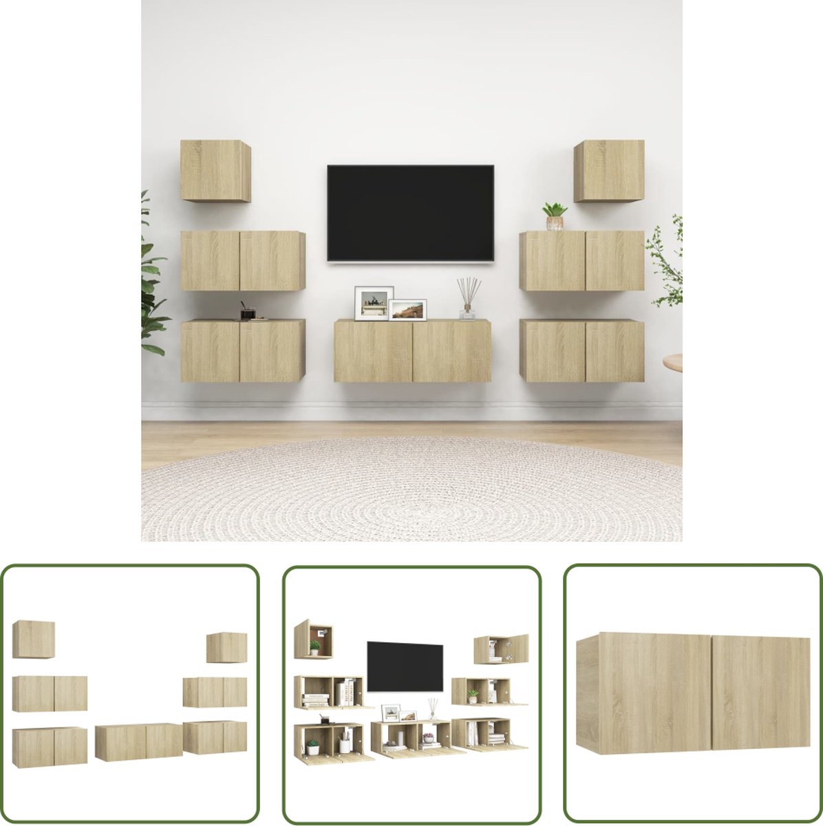 The Living Store Televisiemeubelset Hangend - 80 x 30 x 30 cm - Sonoma Eiken
