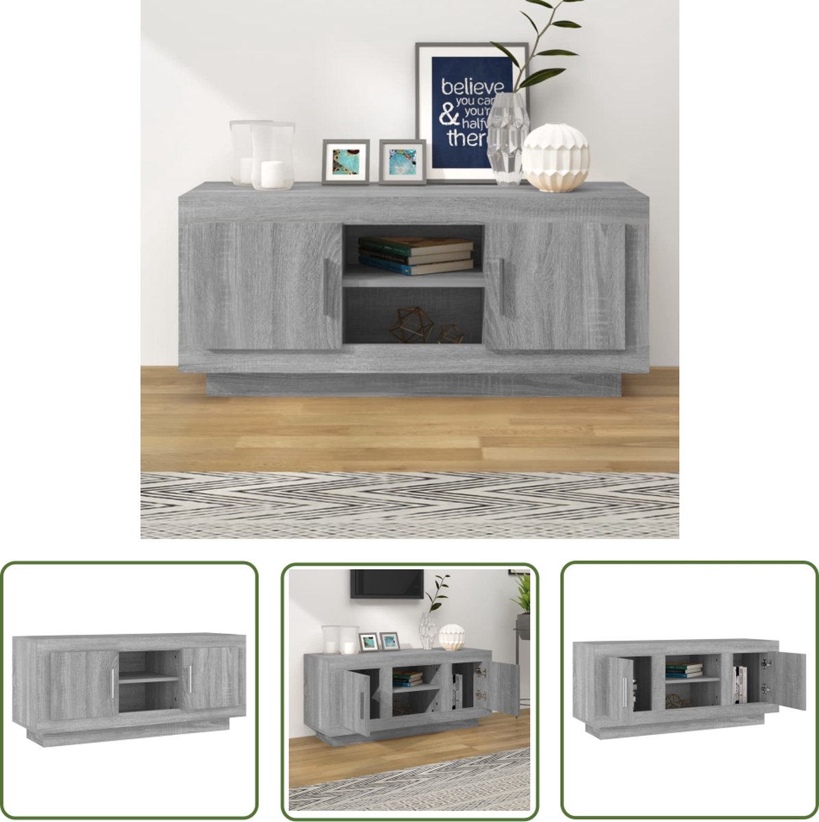 vidaXL Televisiecast - Tv Kast - Tv-meubel 102x35x45 cm bewerkt hout grijs sonoma eikenkleurig - Stereo Kast - Media Kast - Salon Meubilair
