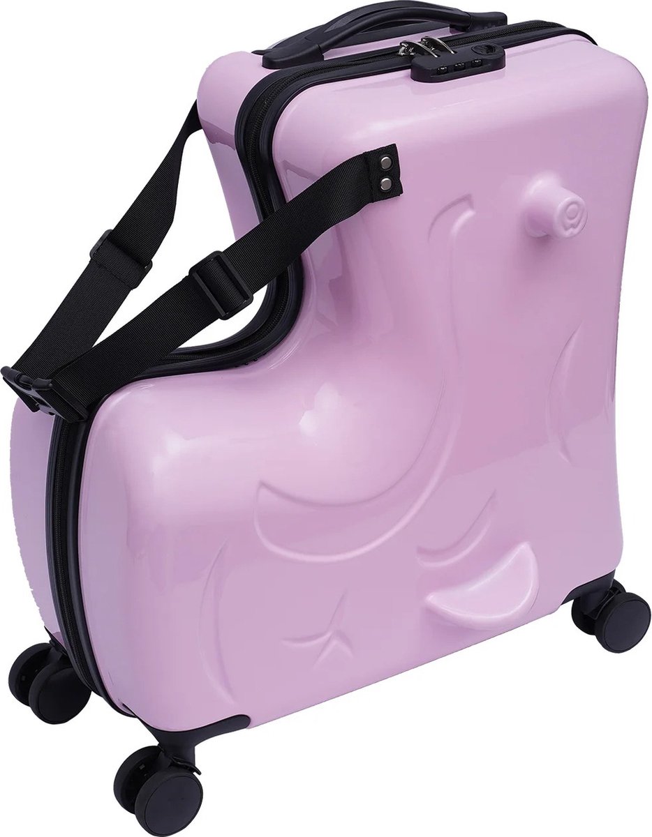 Tumex - Kinderkoffer - Reiskoffer kind - Met Veiligheidsgordel - 30kg Draagvermogen - 50x25x55 cm - Inclusief Cartoonstickers - Roze