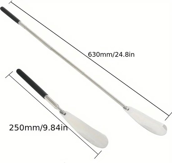 Chausse-Pied Extensible I Extracteur de Chaussure I Acier Inoxydable I Longueur Jusqu'à 75 CM I Argent/ Zwart