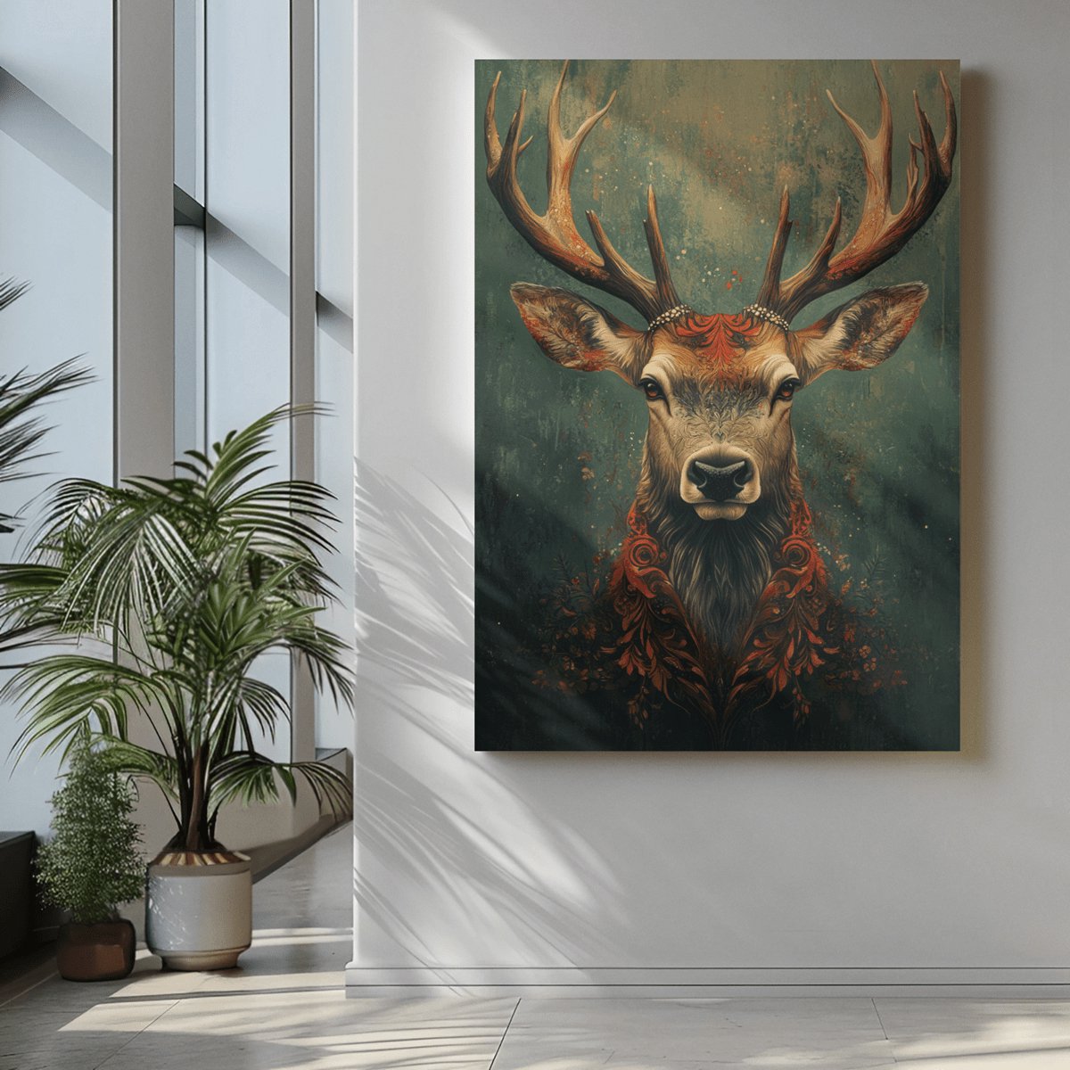 Trendex Global Canvas Schilderij - Dieren - Hert portret - 120x80x2 cm Bruin