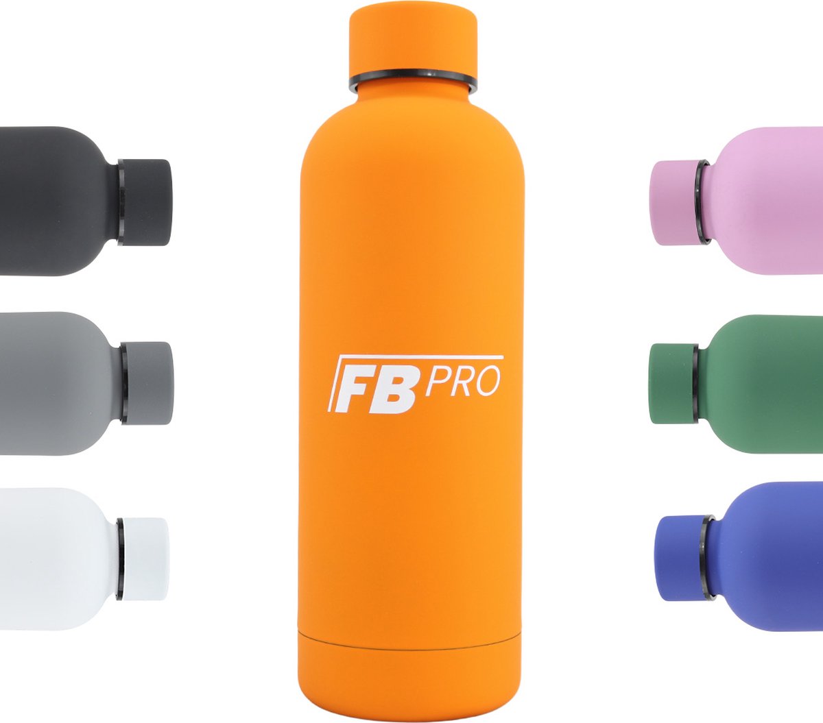 Thermosfles - Stevige RVS Thermoskan - Extra grip door het mat oppervlak! - Thermos fles voor warme en koude dranken - Robuuste waterfles - 500ml - Oranje