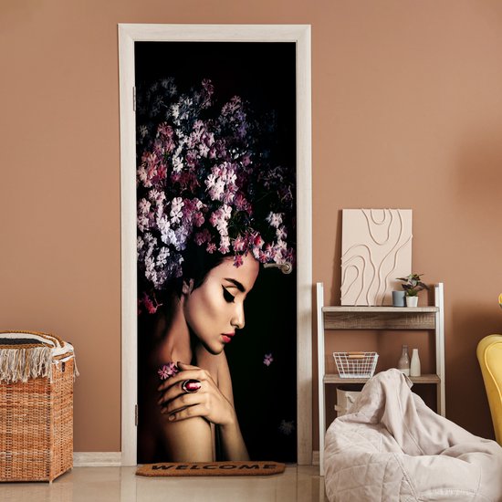 Sticker pour porte Blossom - Femme - Rose - Fleurs - Luxe - 90x235 cm - Affiche de porte