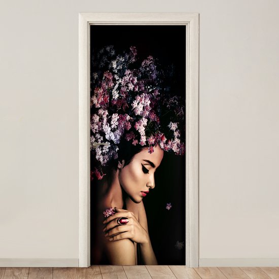Sticker pour porte Blossom - Femme - Rose - Fleurs - Luxe - 90x235 cm - Affiche de porte