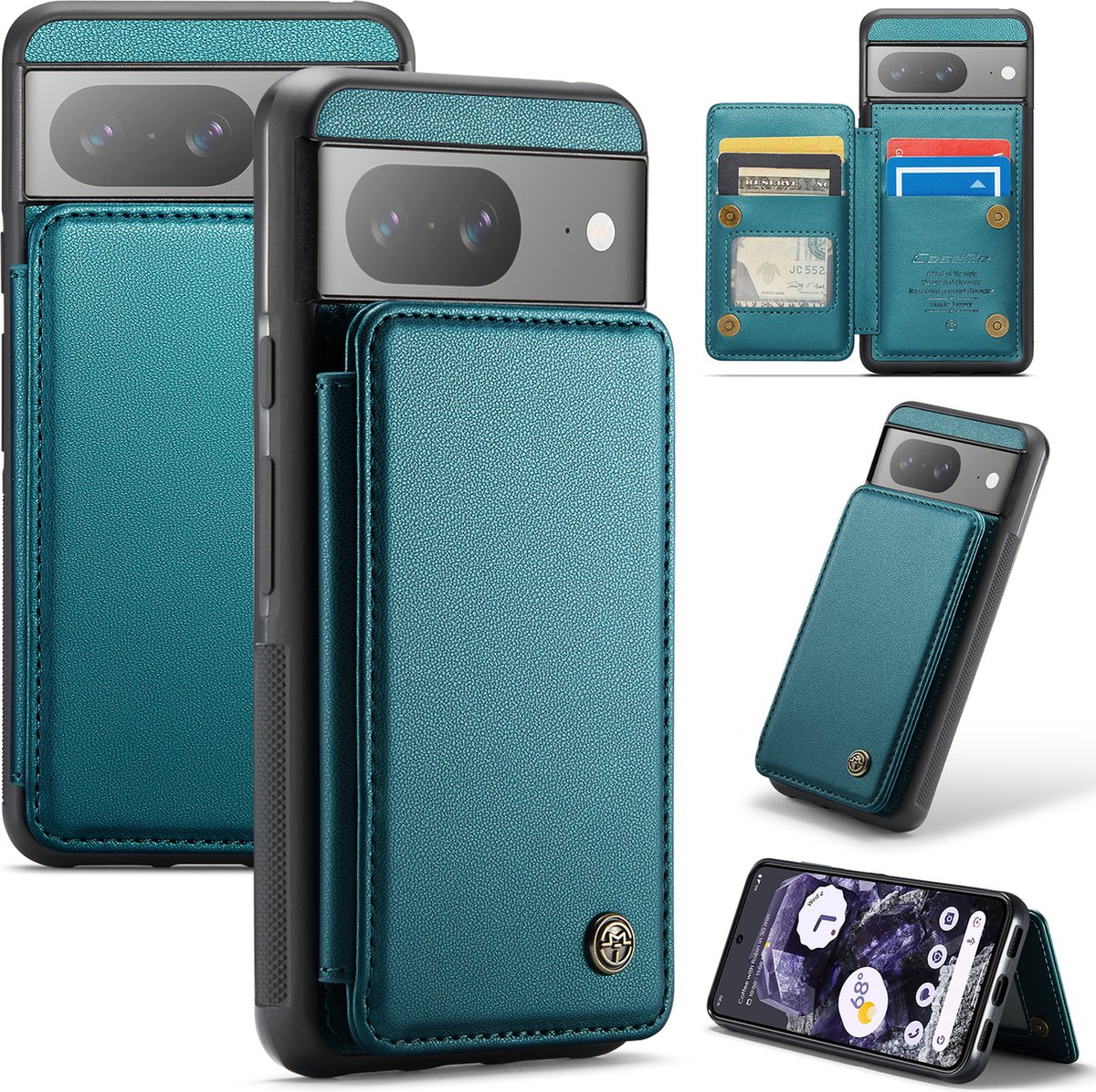 Luxe Portemonnee Backcover met Anti-RFID kaarthouders voor Pixel 8 _ Groen