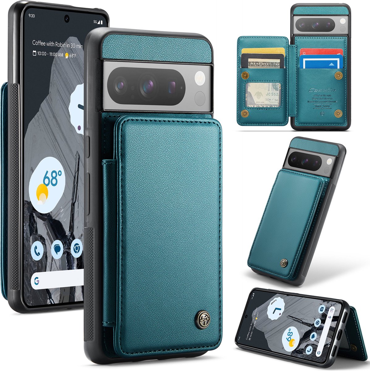 Luxe Portemonnee Backcover met Anti-RFID kaarthouders voor Pixel 8 Pro _ Groen
